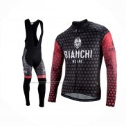 2021 Fietskleding Bianchi Milano Petroso Zwart Rood Lange Mouwen en Koersbroek